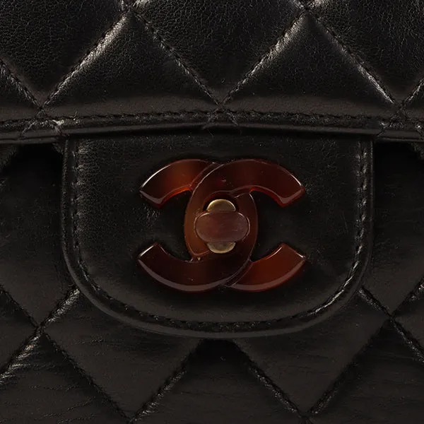 CHANEL Around 1995 Made Tortoiseshell Classic Flap Chain Bag 25Cm Black