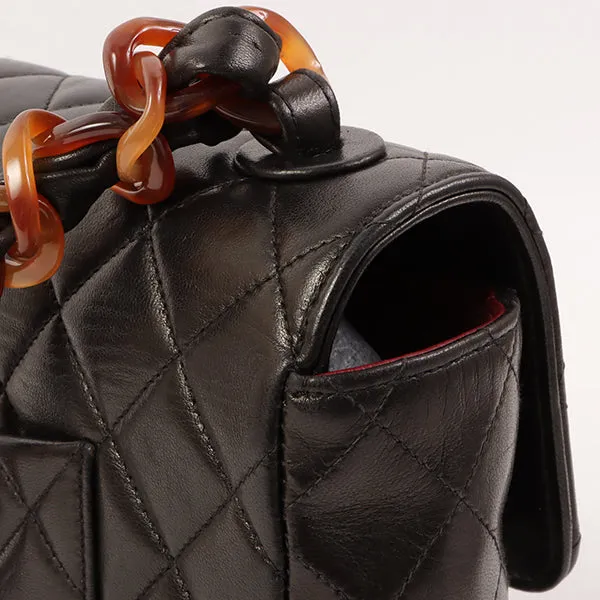 CHANEL Around 1995 Made Tortoiseshell Classic Flap Chain Bag 25Cm Black