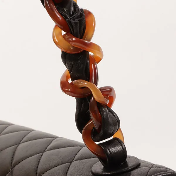 CHANEL Around 1995 Made Tortoiseshell Classic Flap Chain Bag 25Cm Black