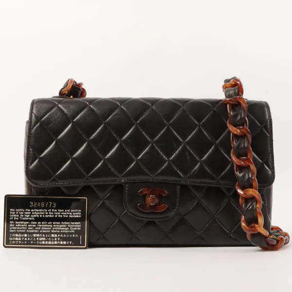 CHANEL Around 1995 Made Tortoiseshell Classic Flap Chain Bag 25Cm Black