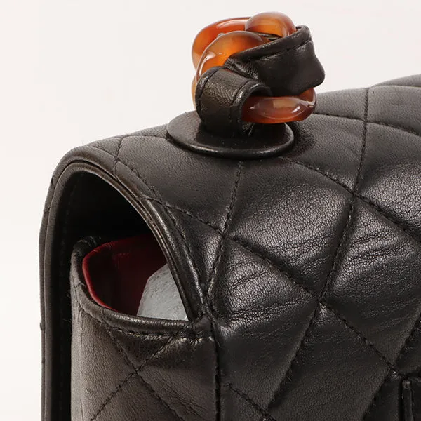 CHANEL Around 1995 Made Tortoiseshell Classic Flap Chain Bag 25Cm Black
