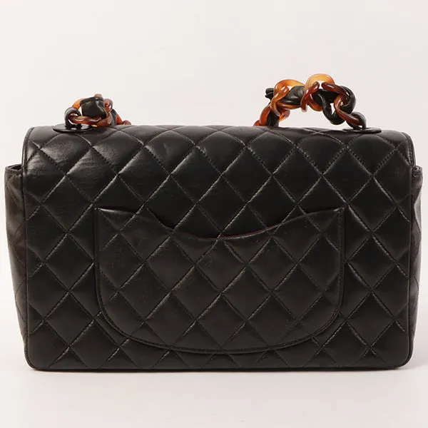 CHANEL Around 1995 Made Tortoiseshell Classic Flap Chain Bag 25Cm Black