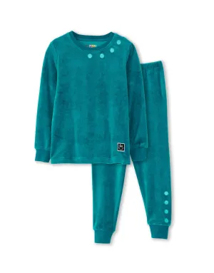 Dots In A Row Plush Velour Kids Pajamas Legging Set Aqua