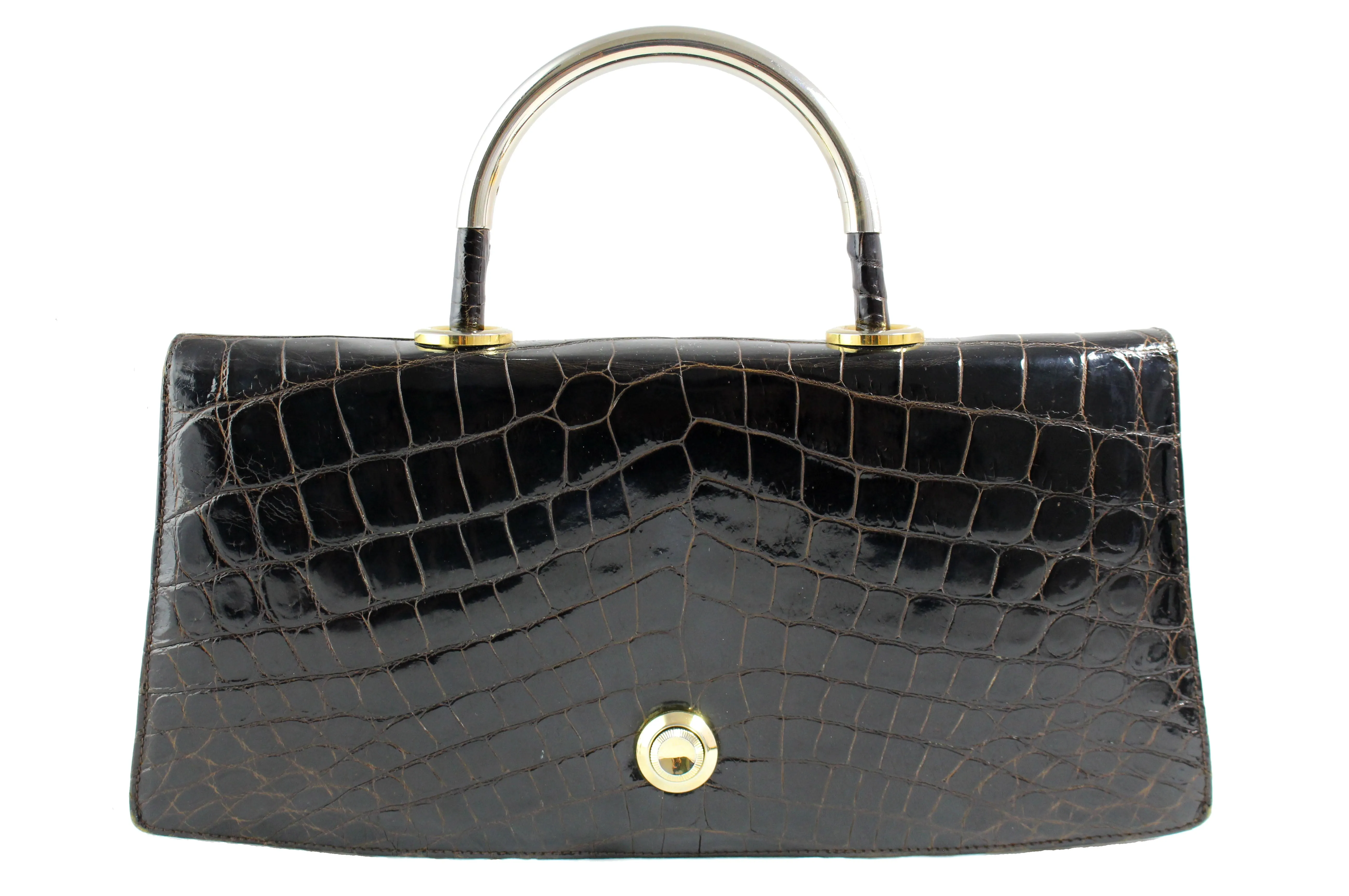 EL CORTE INGLÉS brown crocodile handbag with metal handle