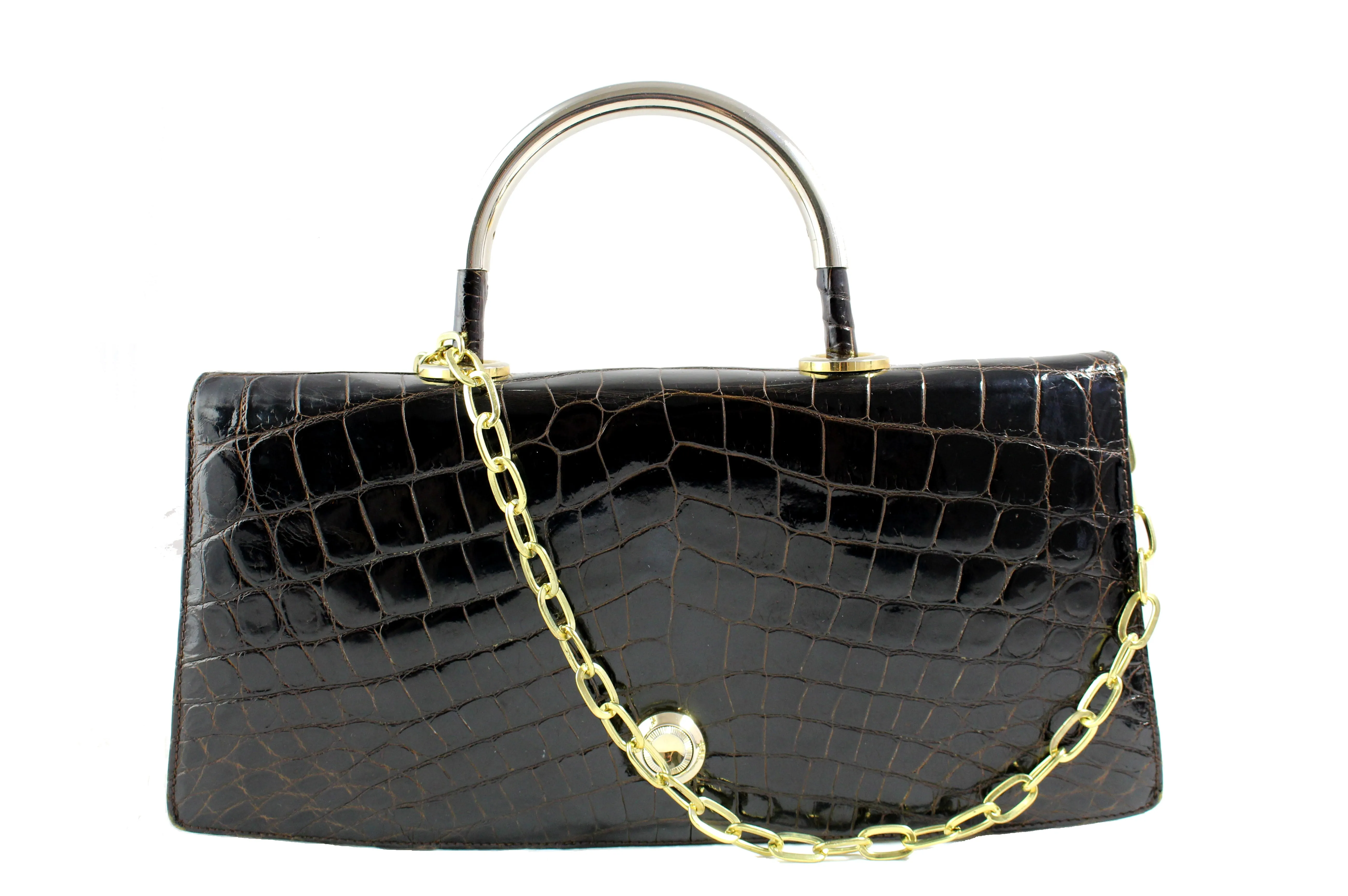 EL CORTE INGLÉS brown crocodile handbag with metal handle