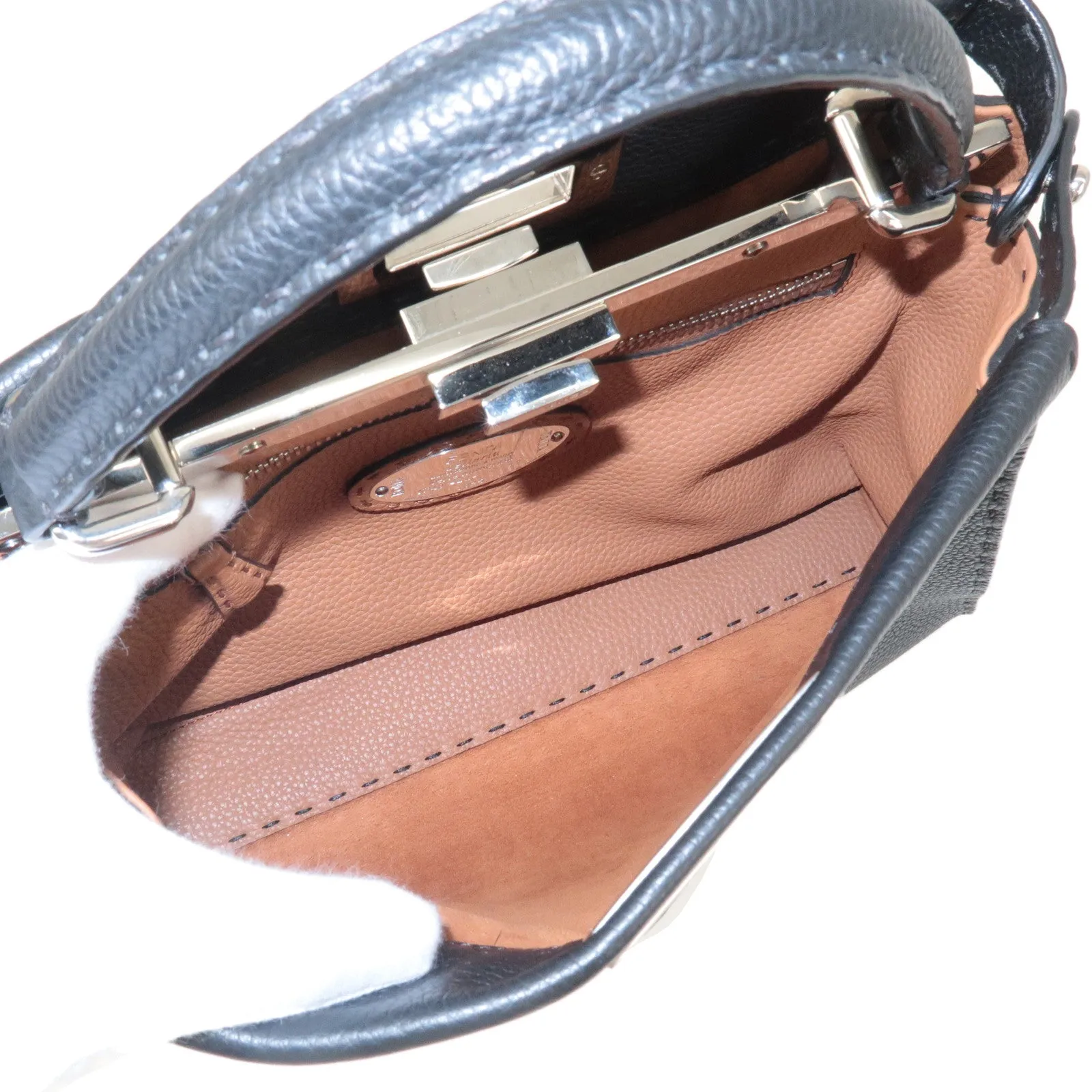 FENDI Selleria Leather Peekaboo Regular 2WAY Bag Black 8BN290