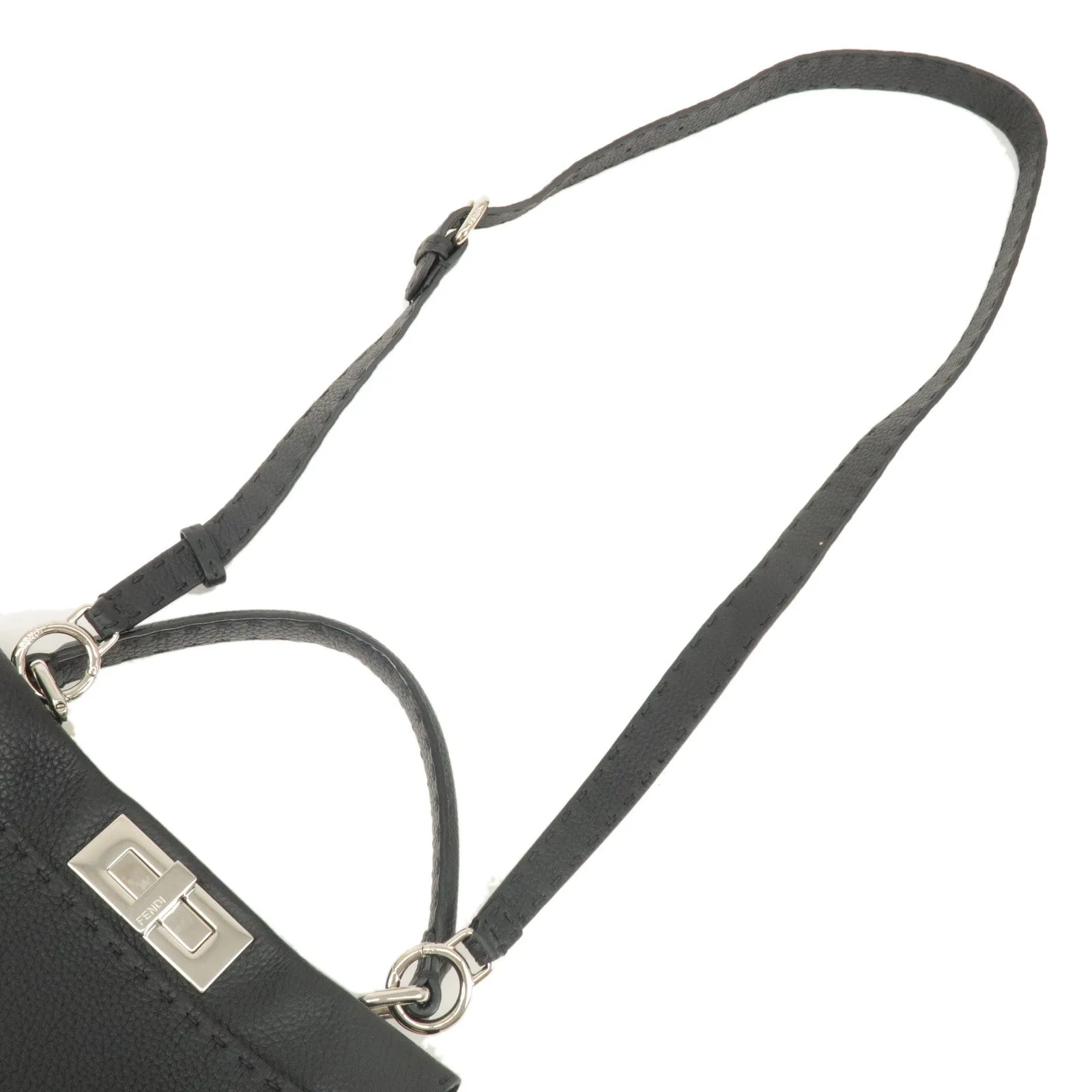 FENDI Selleria Leather Peekaboo Regular 2WAY Bag Black 8BN290