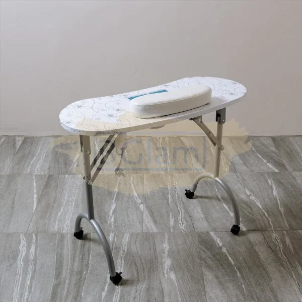 Foldable Manicure Station | White Flower Design with Dust Collector & Carry Bag MT-020F