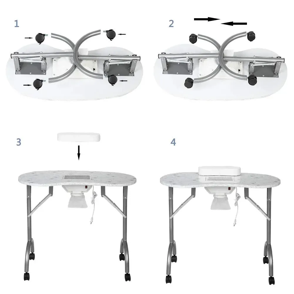 Foldable Manicure Station | White Flower Design with Dust Collector & Carry Bag MT-020F