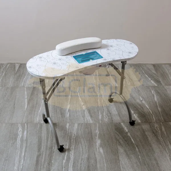 Foldable Manicure Station | White Flower Design with Dust Collector & Carry Bag MT-020F