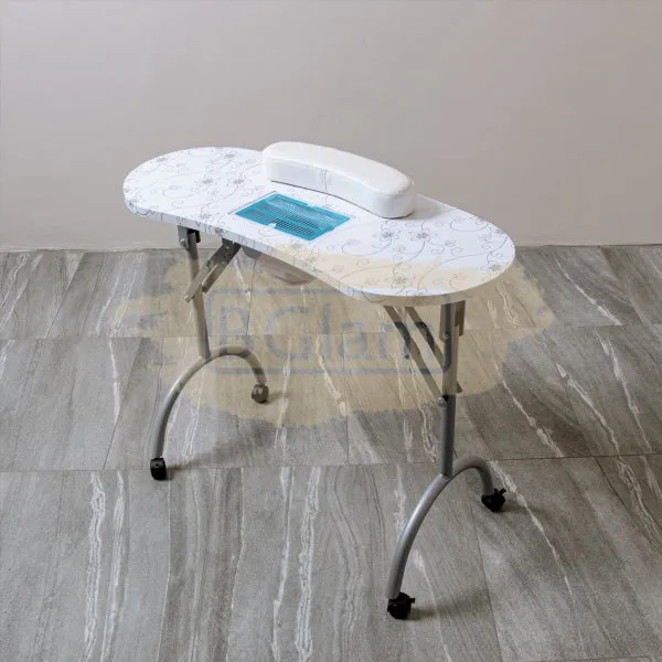 Foldable Manicure Station | White Flower Design with Dust Collector & Carry Bag MT-020F