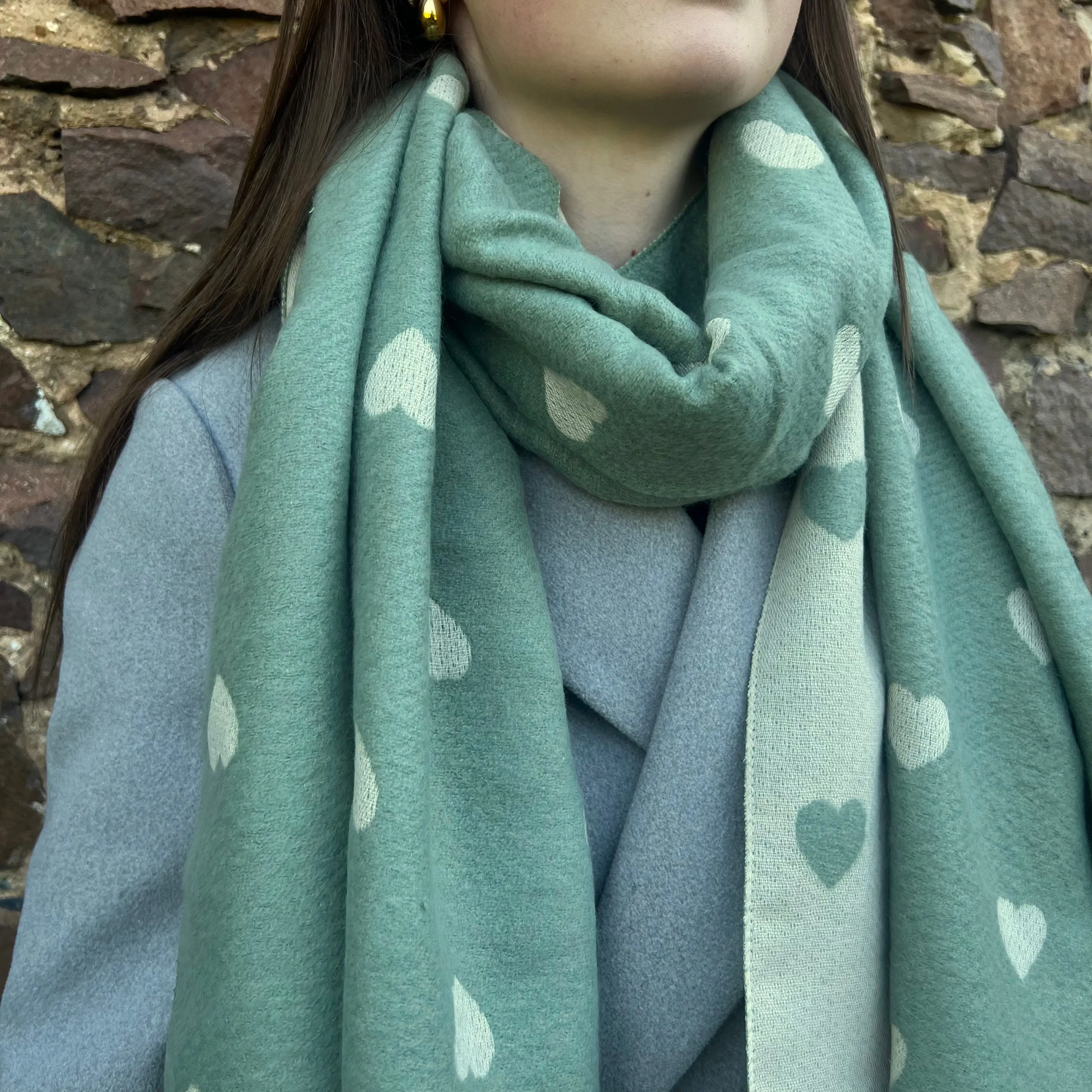 Green Reversible Heart Scarf
