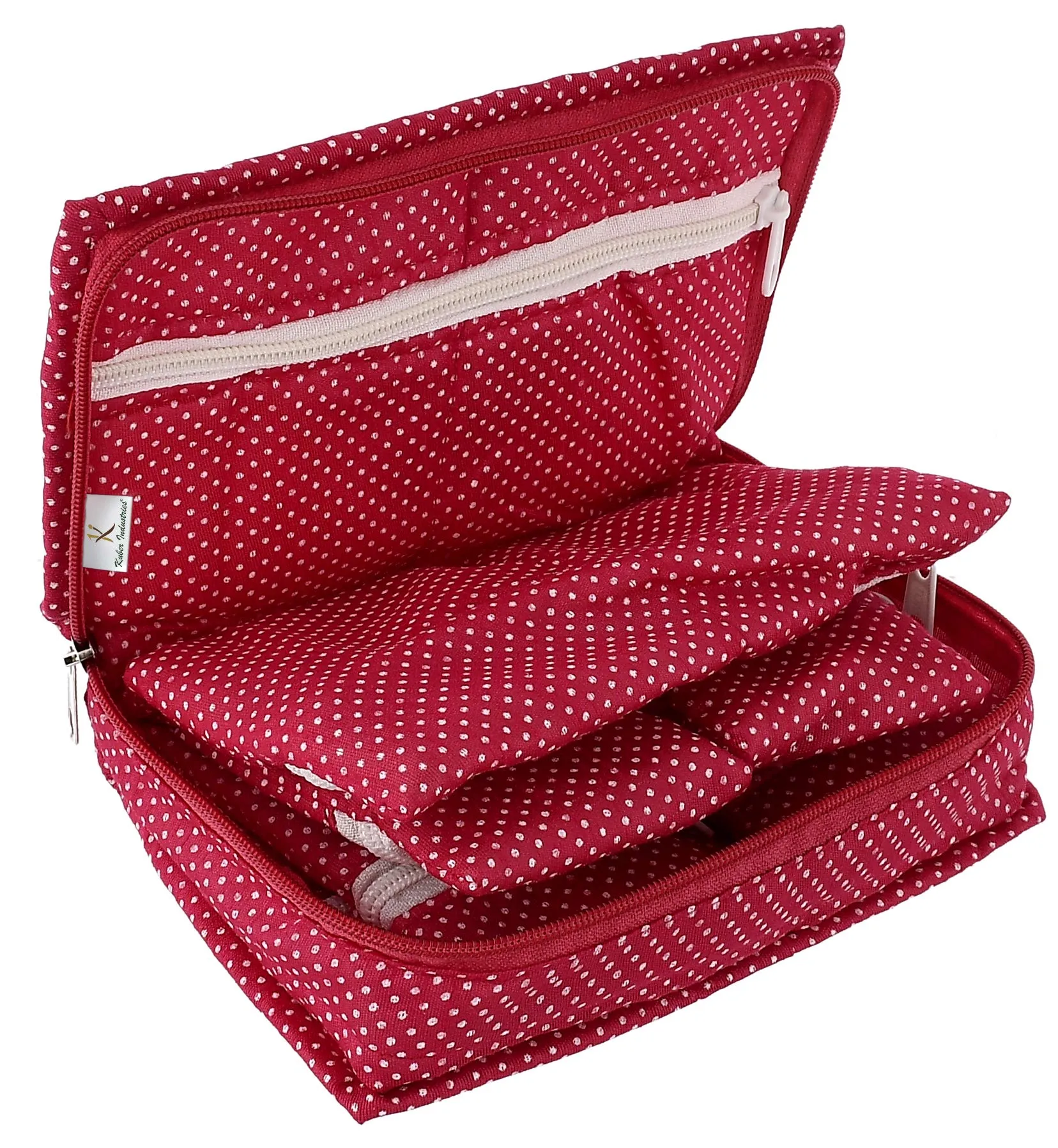 Heart Home Cotton Multipurpose 7 Pocket Dot Printed Jewellery Storage Bag Pouch/Travel Kit Organizer (Pink)-HHEART15419