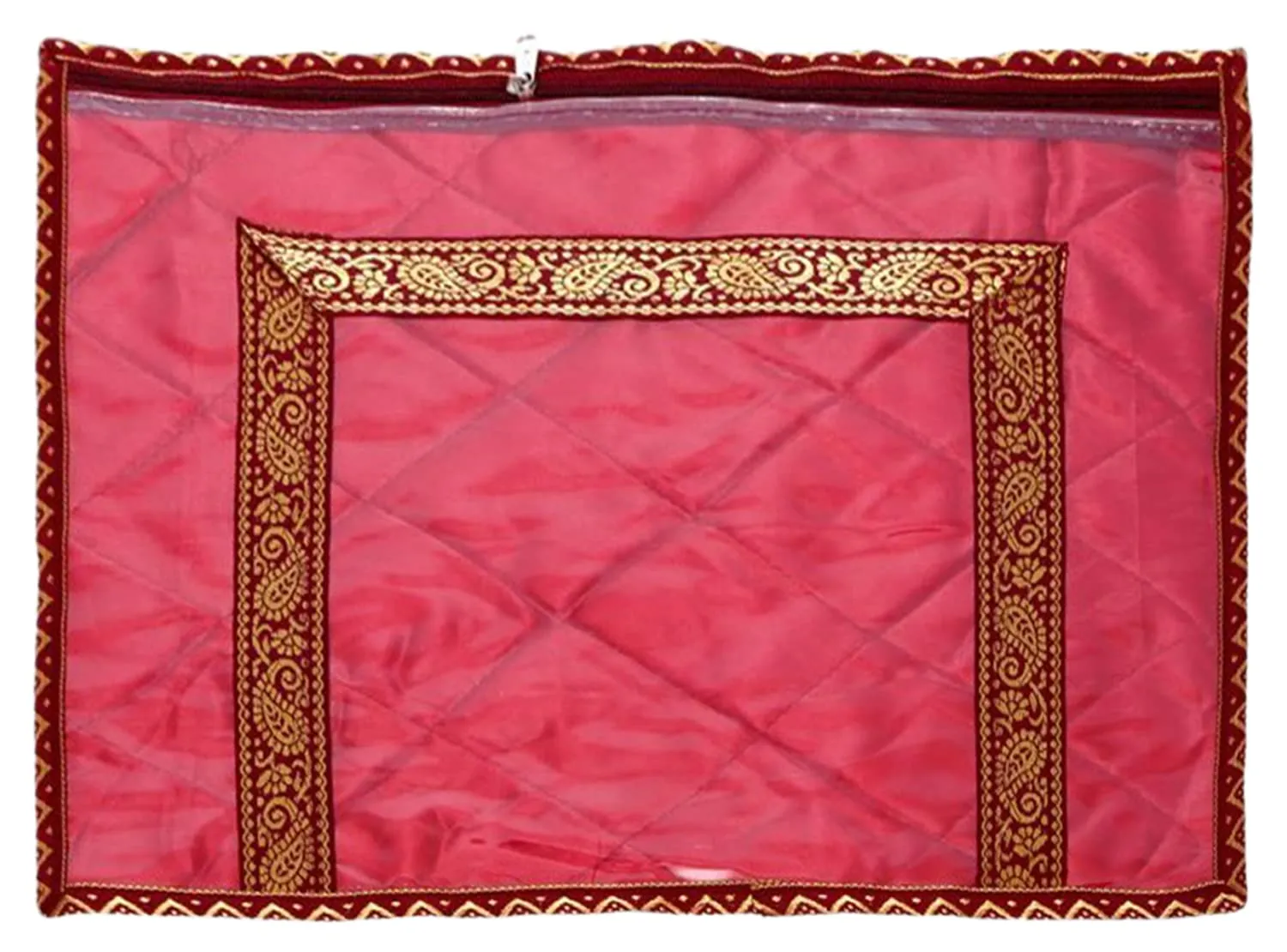 Heart Home PVC Wardrobe Organizer/Cover/Storage Bag For Store Saree, Lehenga, Suit With Transparent Top- Pack of 3 (Maroon)