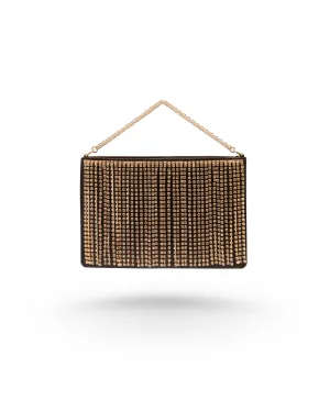 Katie crystal fringe black clutch