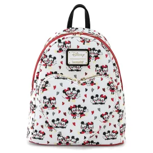 Loungefly x Disney Mickey & Minnie Mouse Love Heart AOP Mini Backpack
