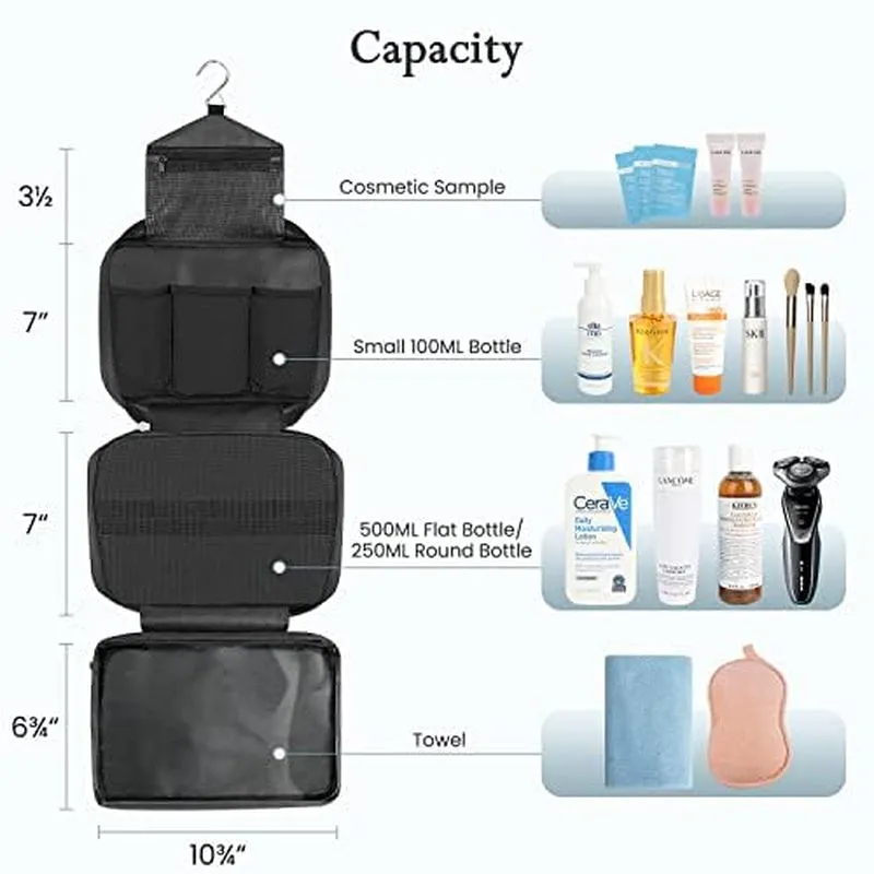 Maliton Toiletry Bag for Men & Women - Large Hanging Compact Hygiene Bag