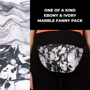 Marble Fanny Pack Exclusive Edition Splashed or Lined Patterns, Black And White, 3 Pockets & Adjustable Belt