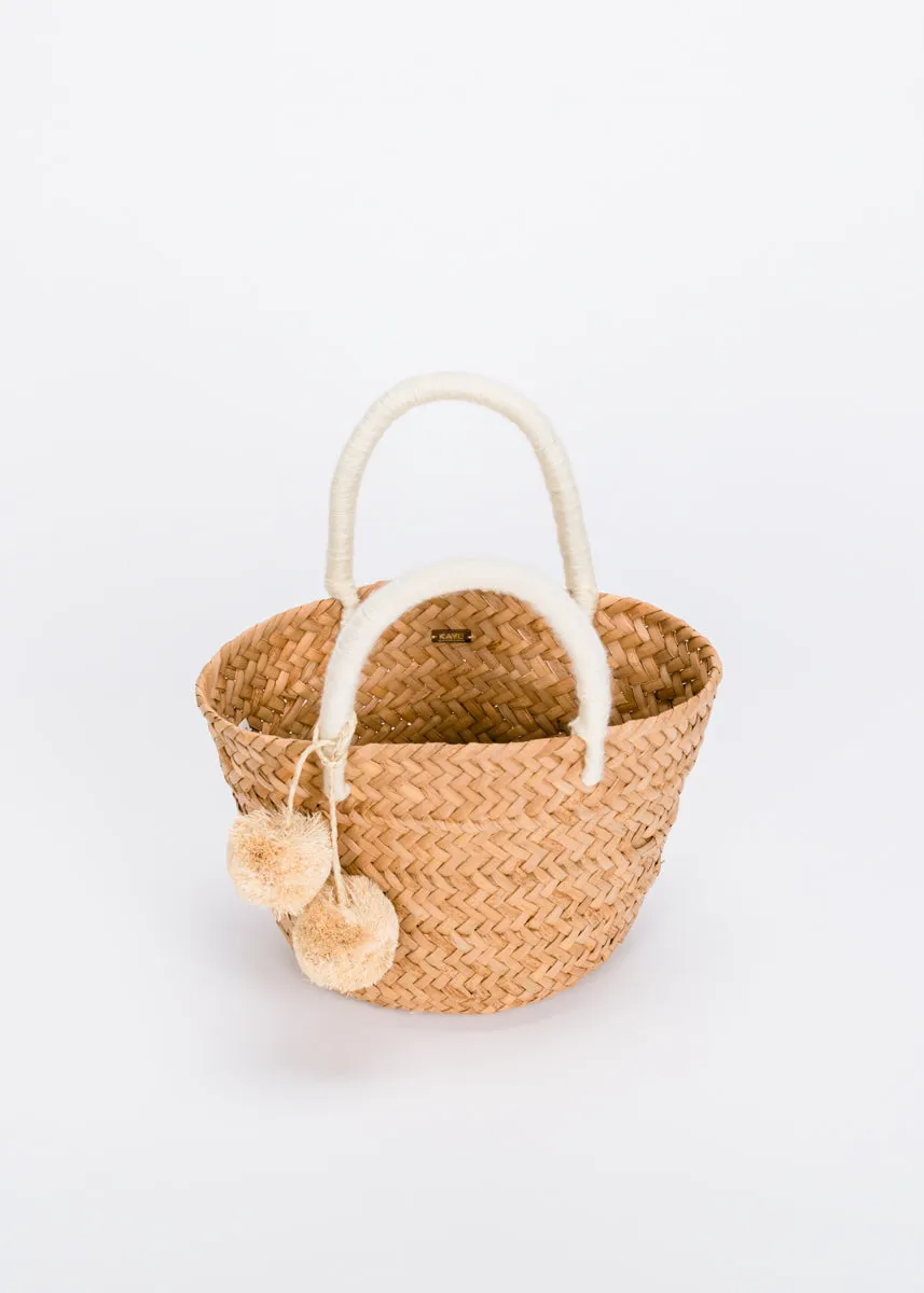 Mini St Tropez Pom Pom Straw Tote