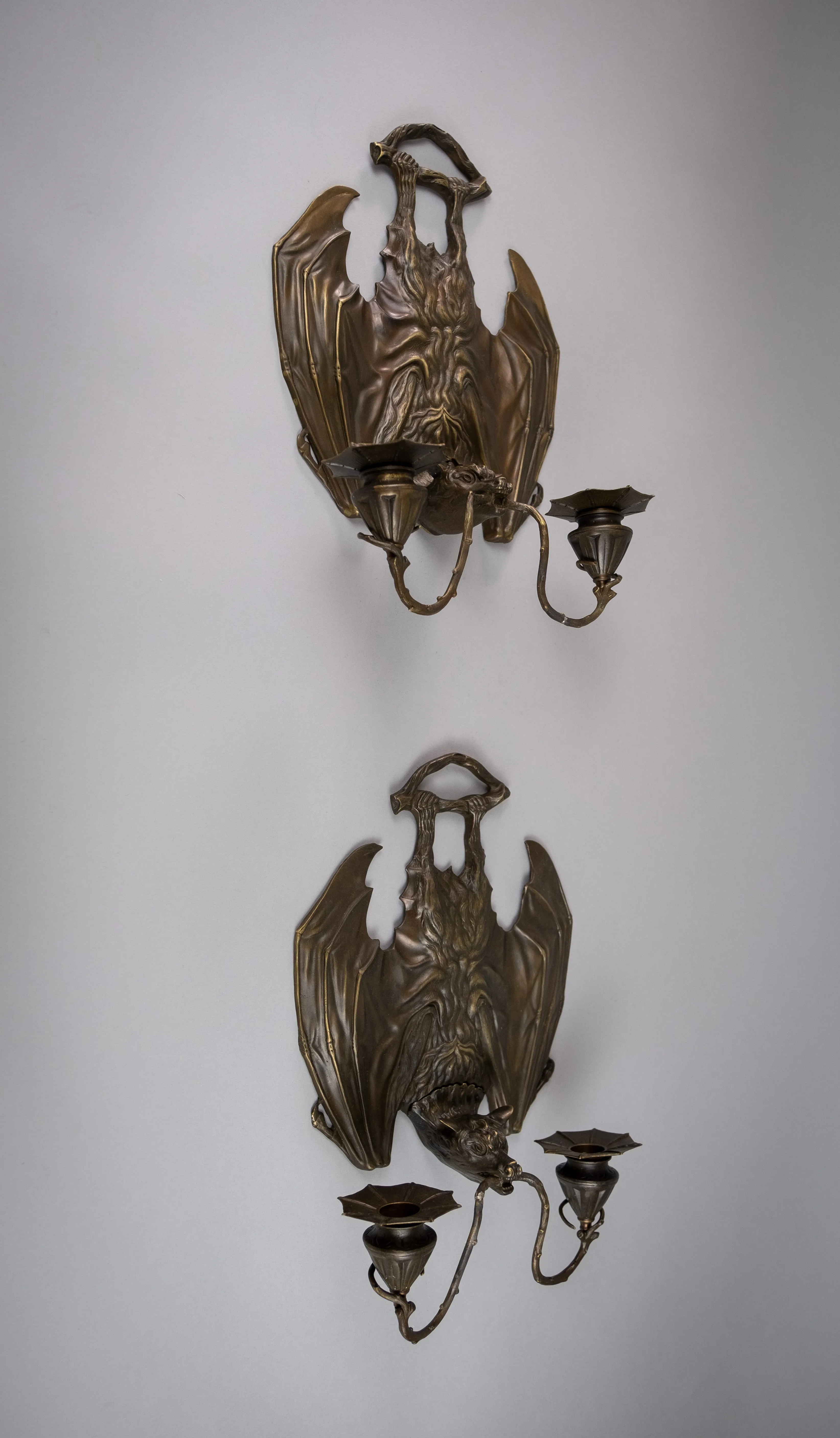 Pair Of Bronze Bat Wall Sconces After William Tonks & Sons For Liberty's.