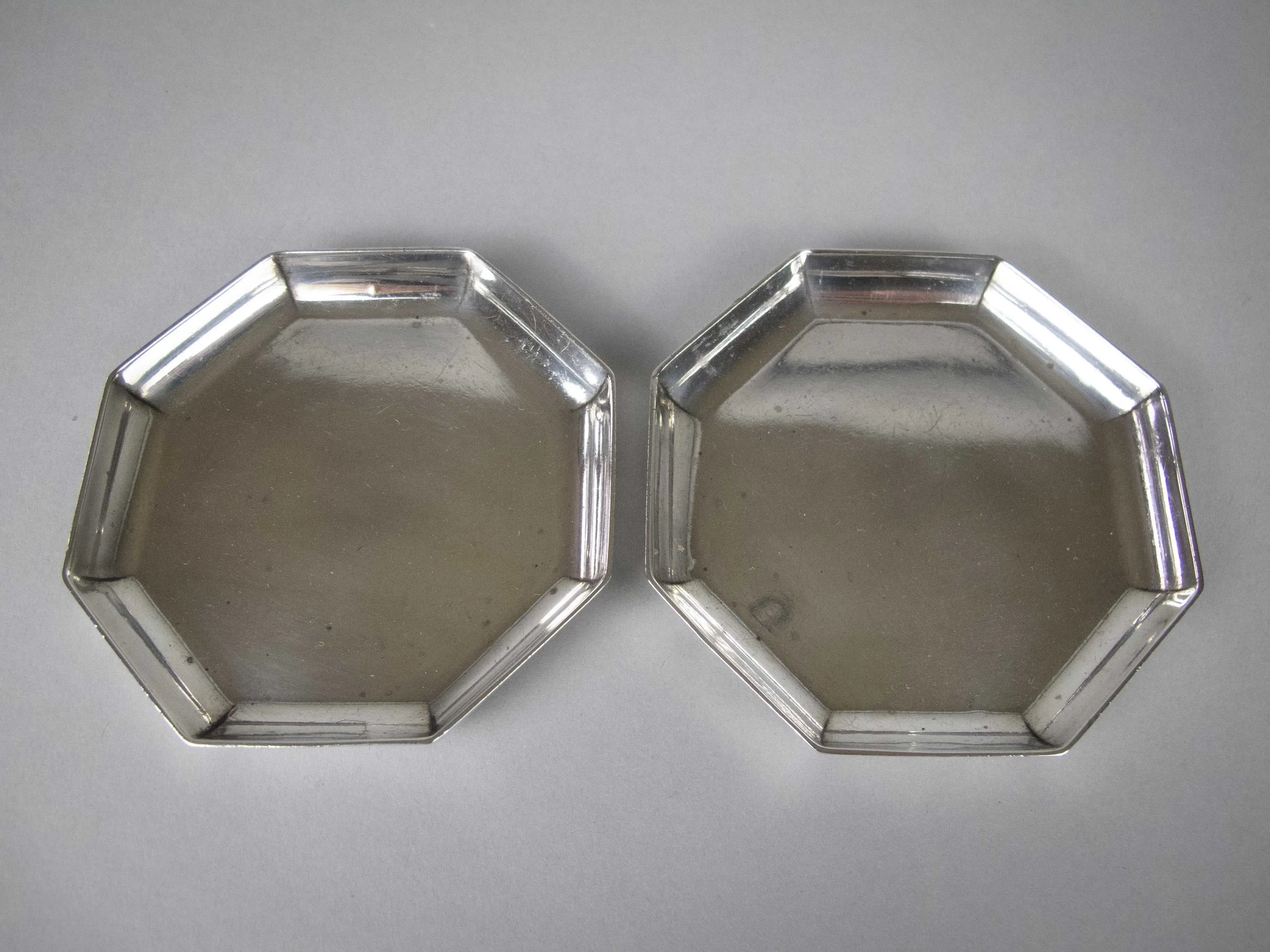 Pair of Silver Small Octagonal Trays by H Phillips Aldershot, London, 1948.