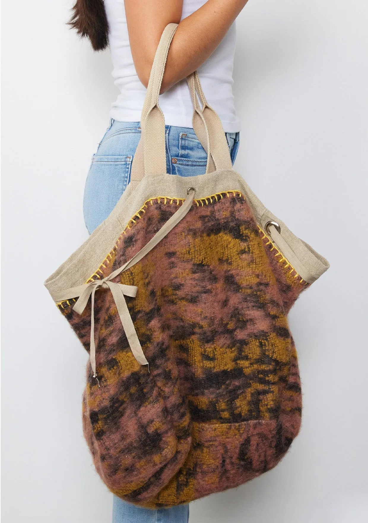 Reversible Fuzzy Contrast Tie-Dye Shopper Tote Bag