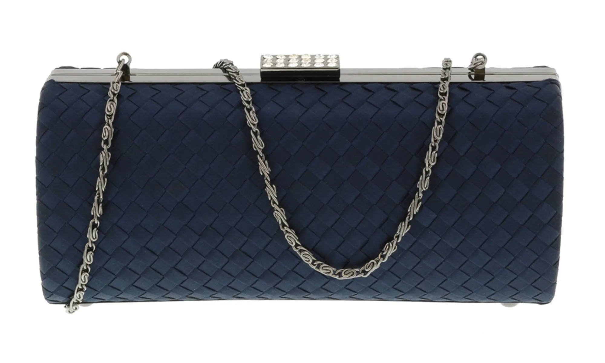 Scheilan  Navy Fabric Weave Box Clutch/Shoulder Bag