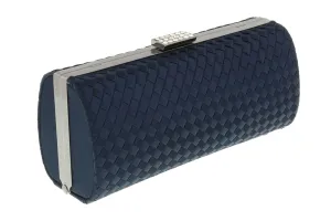 Scheilan  Navy Fabric Weave Box Clutch/Shoulder Bag