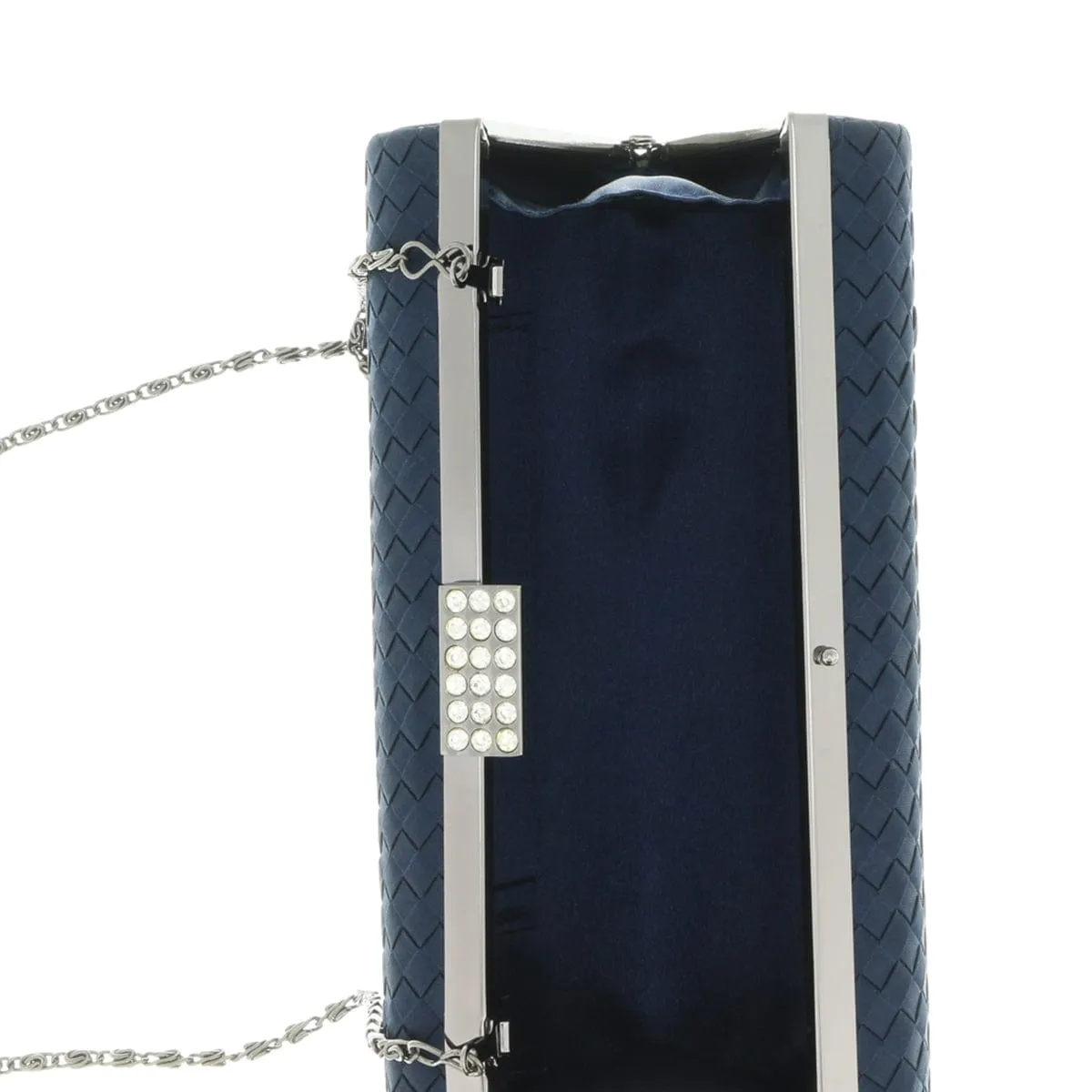 Scheilan  Navy Fabric Weave Box Clutch/Shoulder Bag