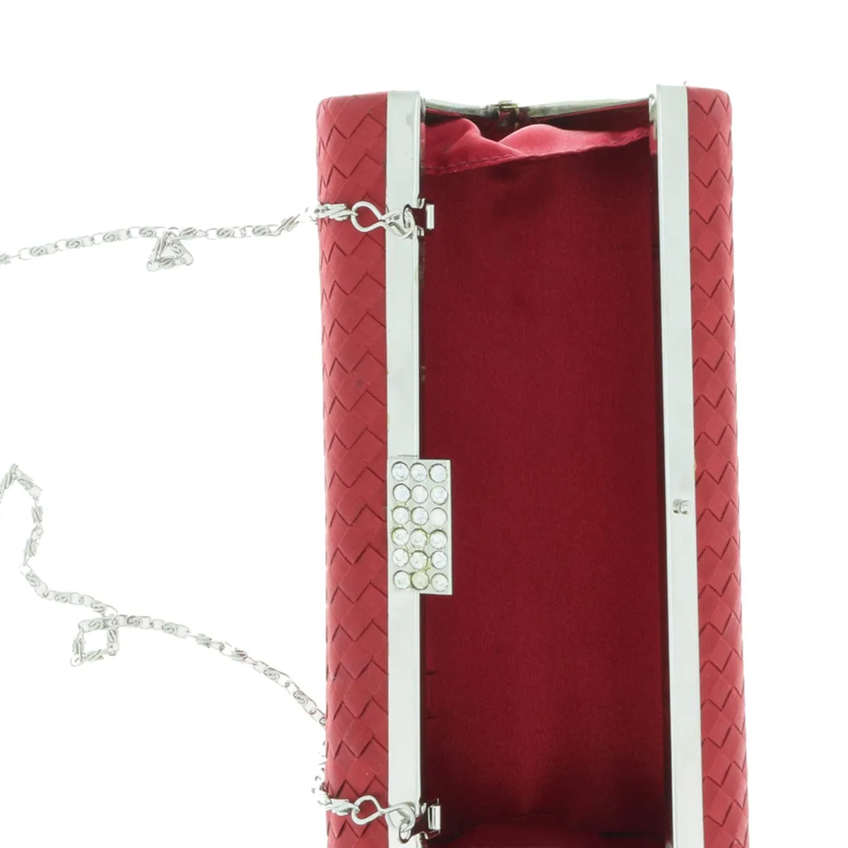 Scheilan  Red Fabric Weave Box Clutch/Shoulder Bag
