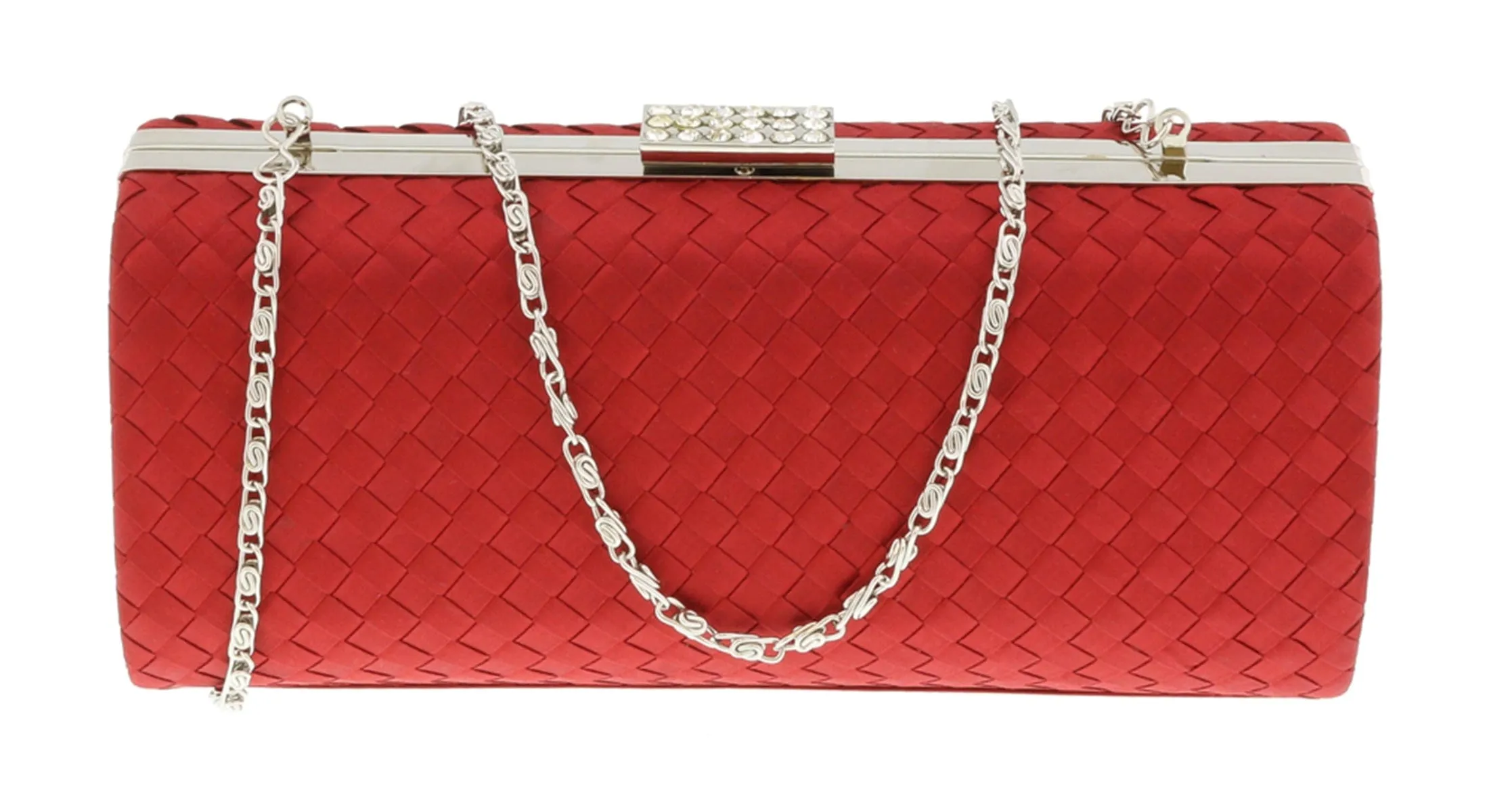 Scheilan  Red Fabric Weave Box Clutch/Shoulder Bag