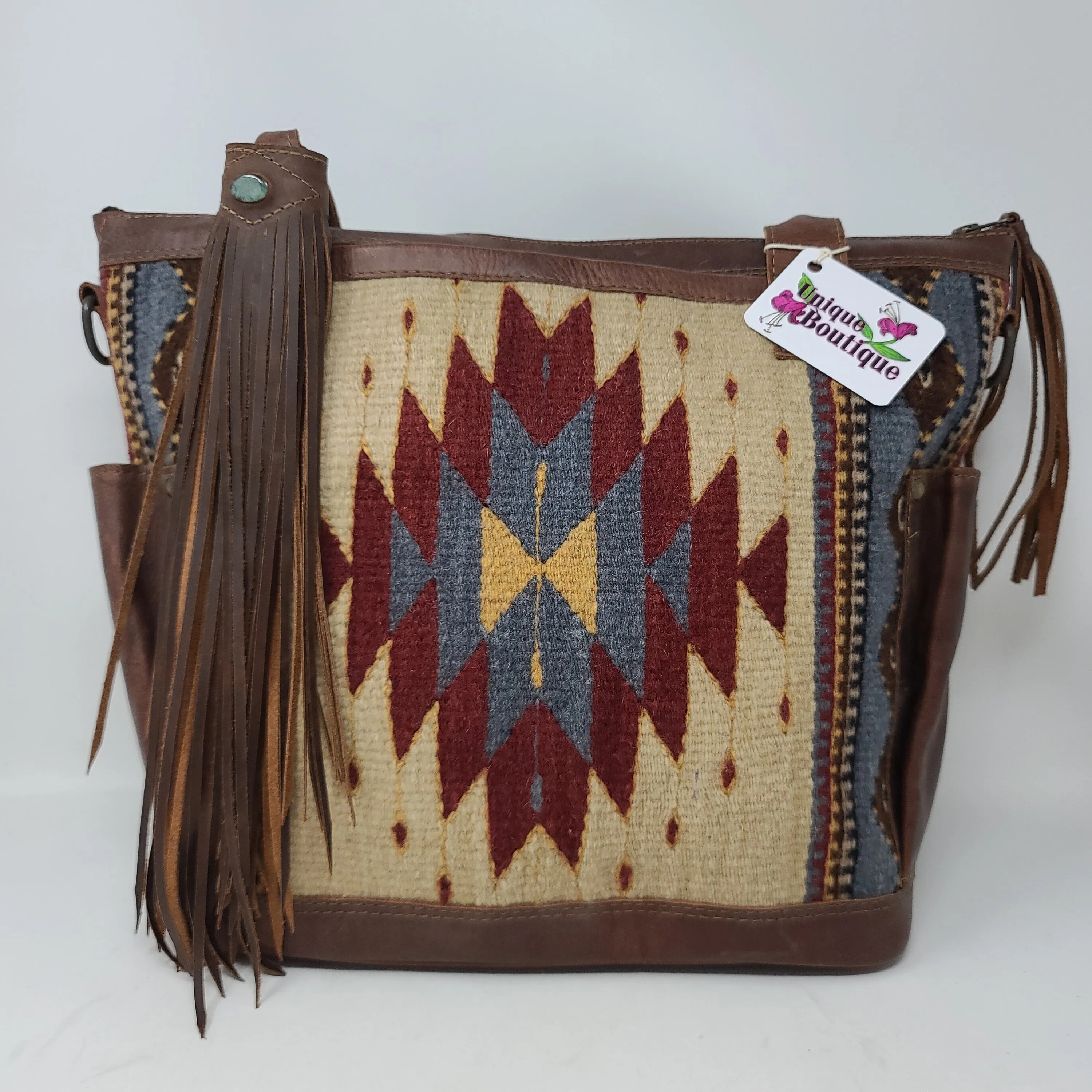 SNAP ON LEATHER FRINGE FULL GRAIN CHOCOLATE  WITH JADE