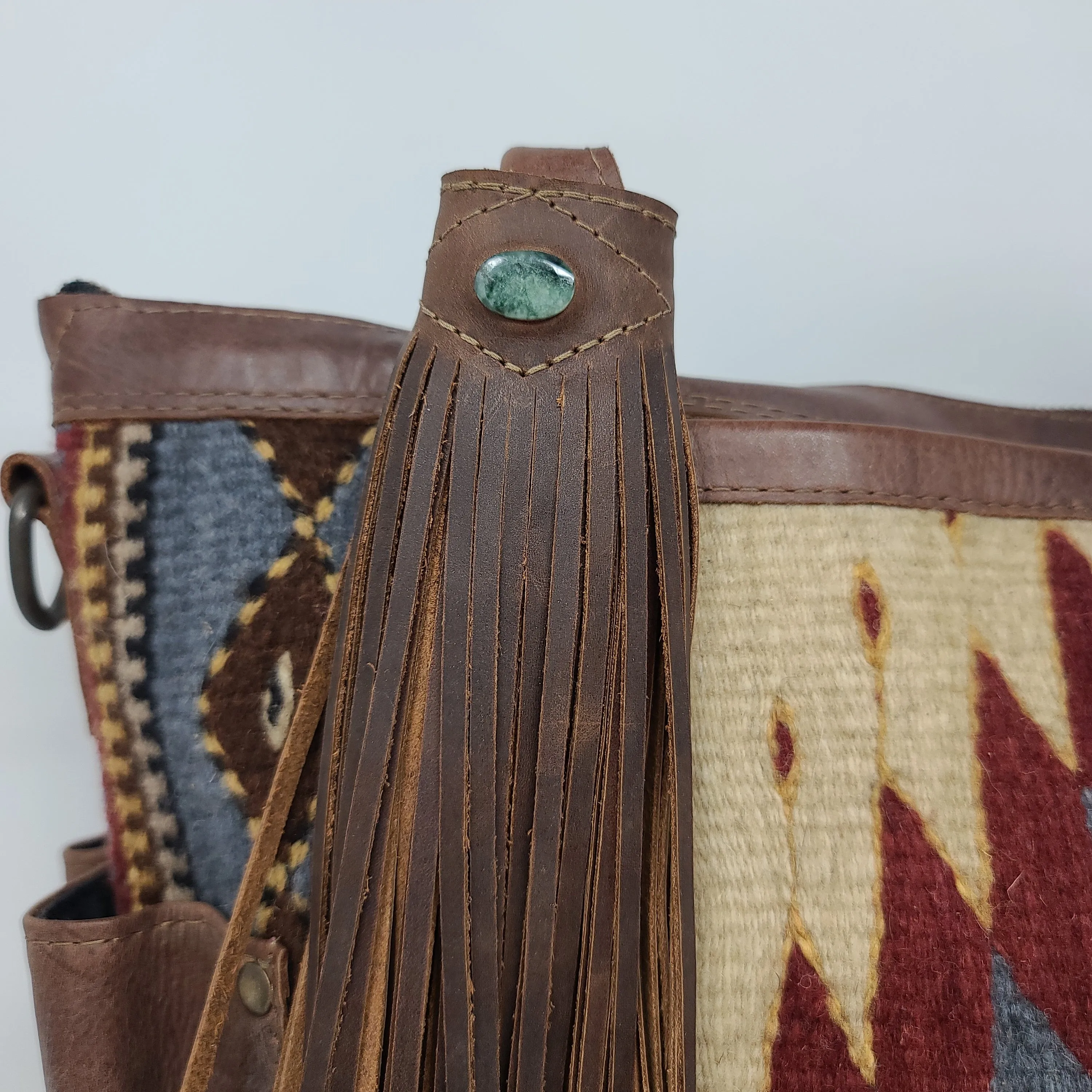 SNAP ON LEATHER FRINGE FULL GRAIN CHOCOLATE  WITH JADE