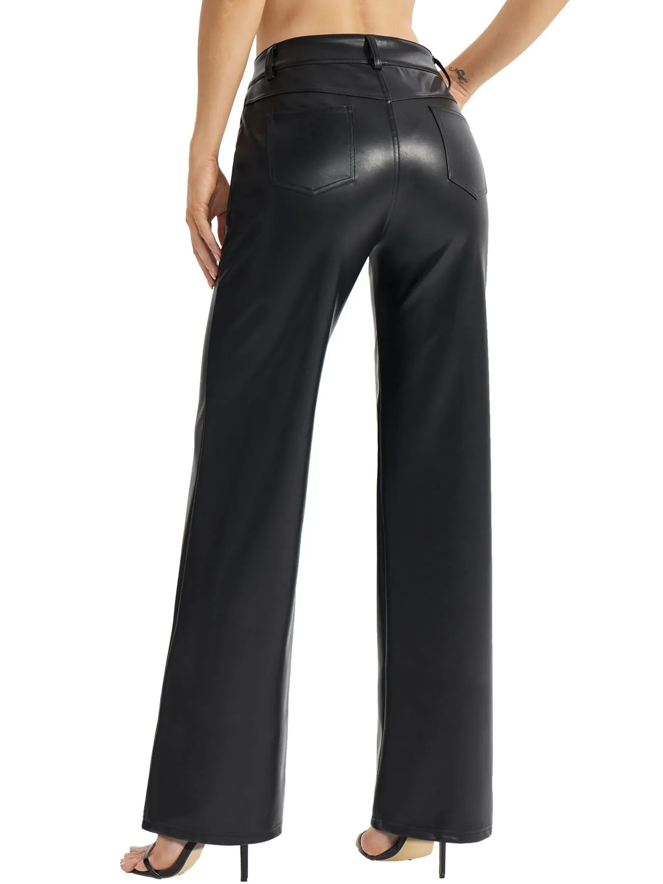 Step up your style game with our Women's Faux Leather Wide Leg Pants.