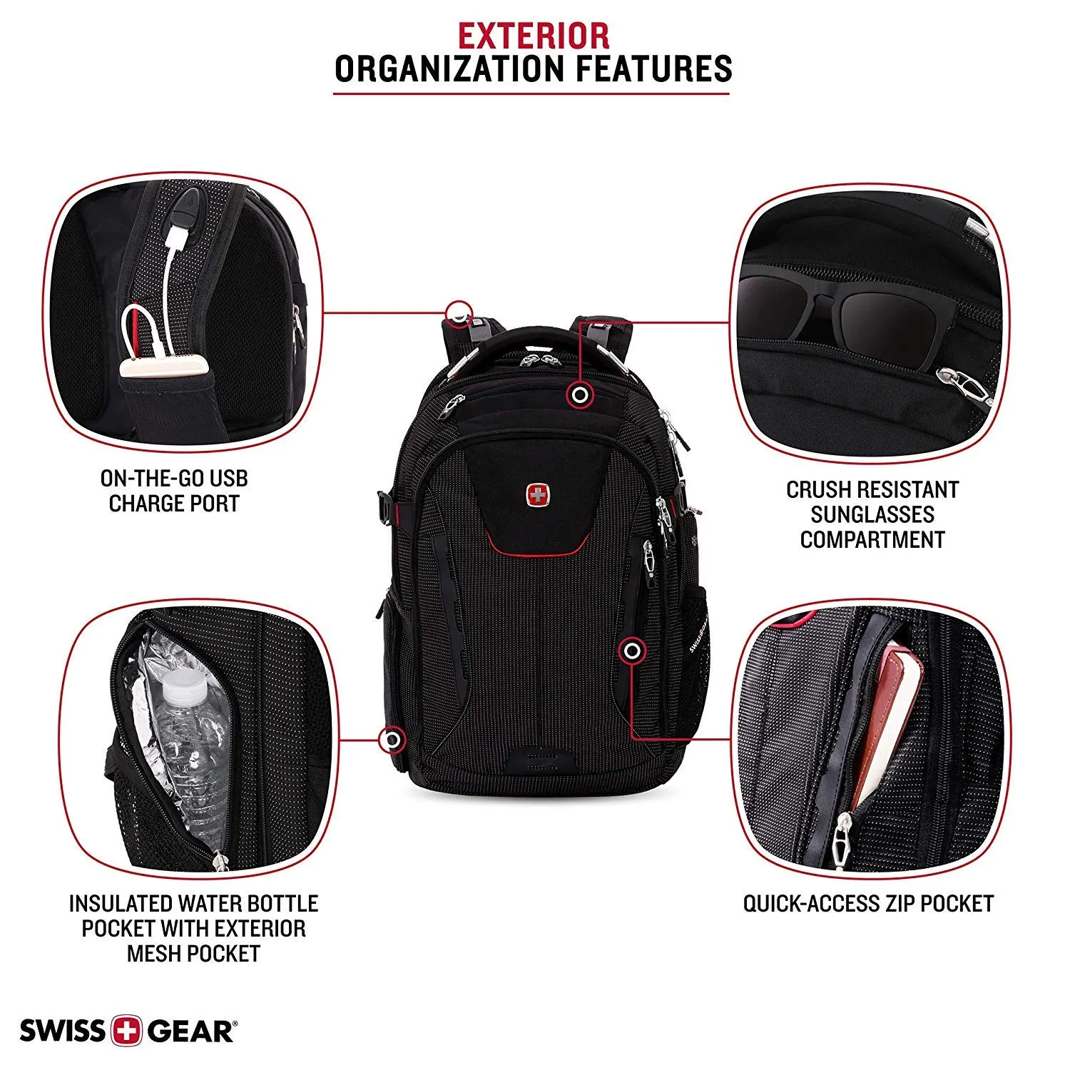 SWISSGEAR 5358 Ultimate Protection USB TSA Friendly Scansmart Laptop Backpack and Cable Lock Bundle-Black
