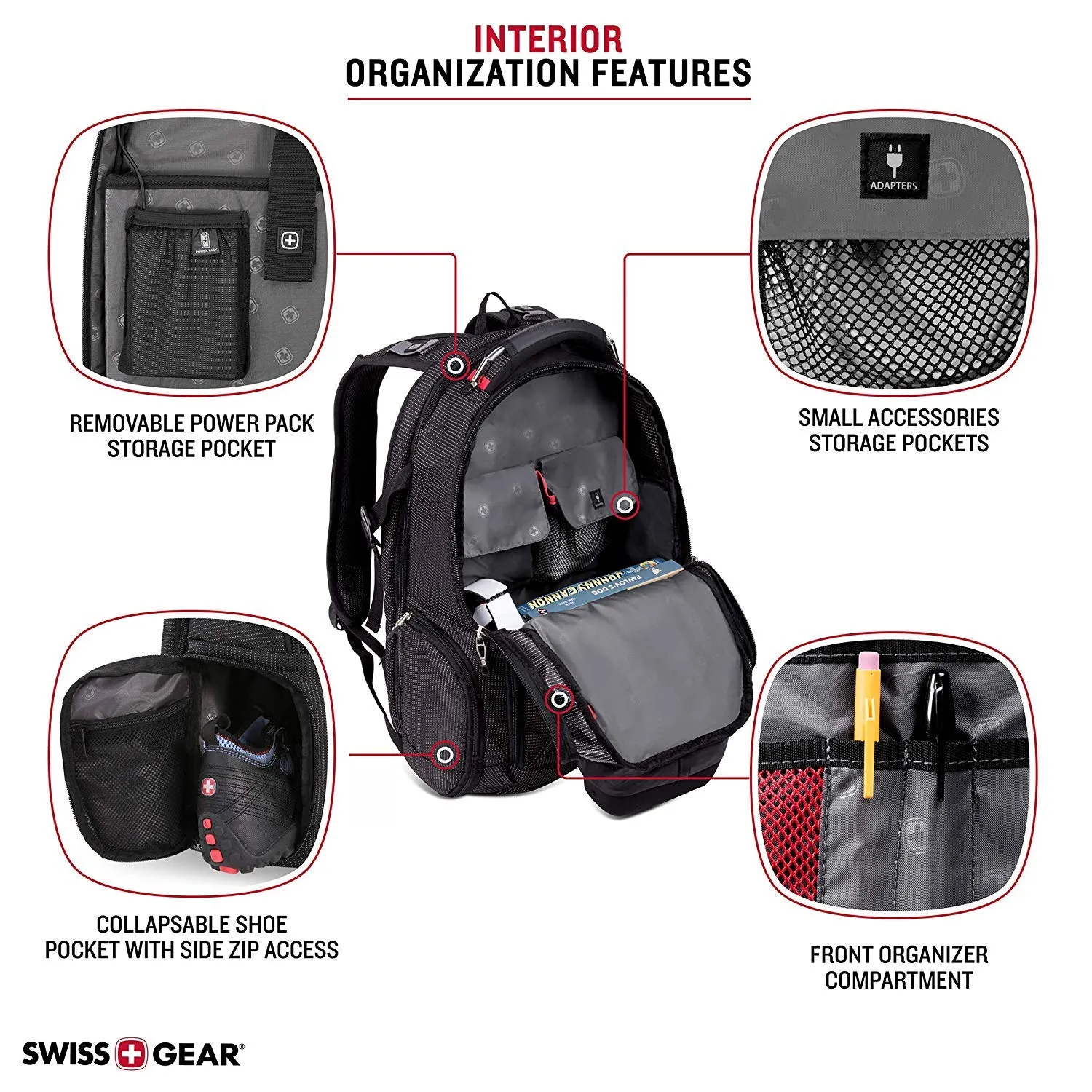 SWISSGEAR 5358 Ultimate Protection USB TSA Friendly Scansmart Laptop Backpack and Cable Lock Bundle-Black