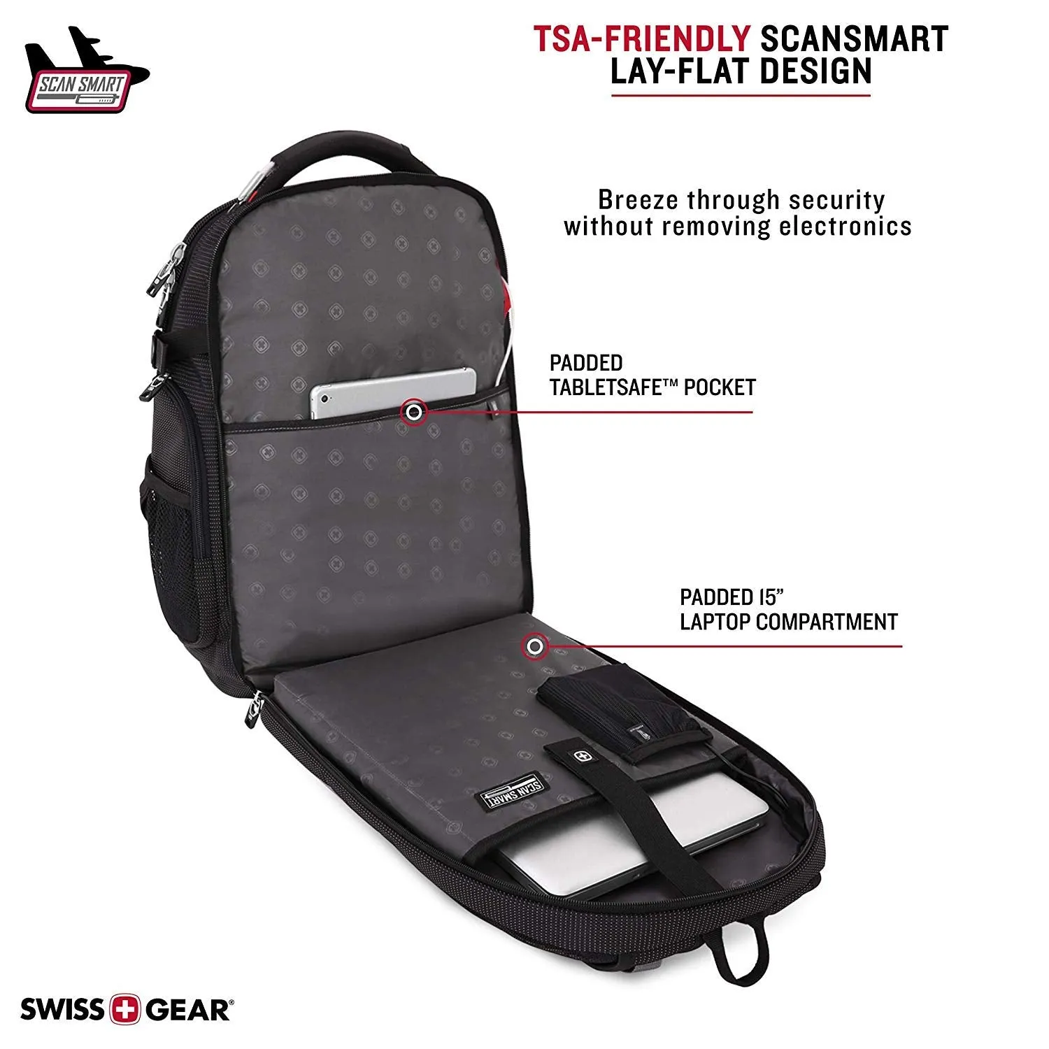 SWISSGEAR 5358 Ultimate Protection USB TSA Friendly Scansmart Laptop Backpack and Cable Lock Bundle-Black