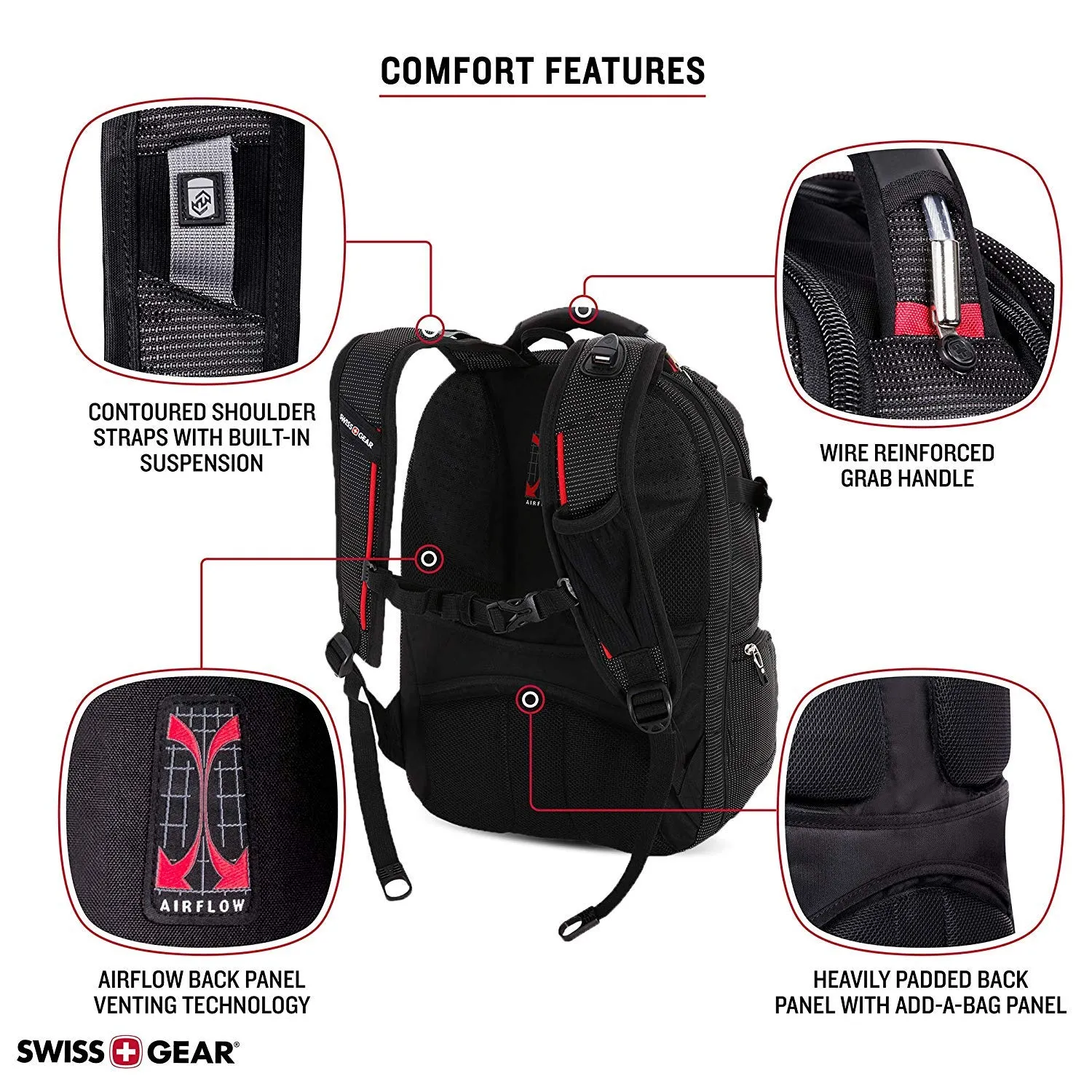 SWISSGEAR 5358 Ultimate Protection USB TSA Friendly Scansmart Laptop Backpack and Cable Lock Bundle-Black