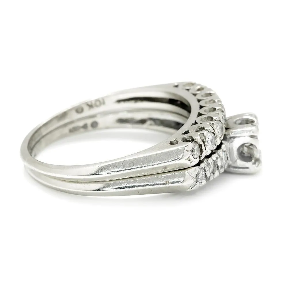 Vintage Round Diamond Engagement Ring Set White Gold .50ctw
