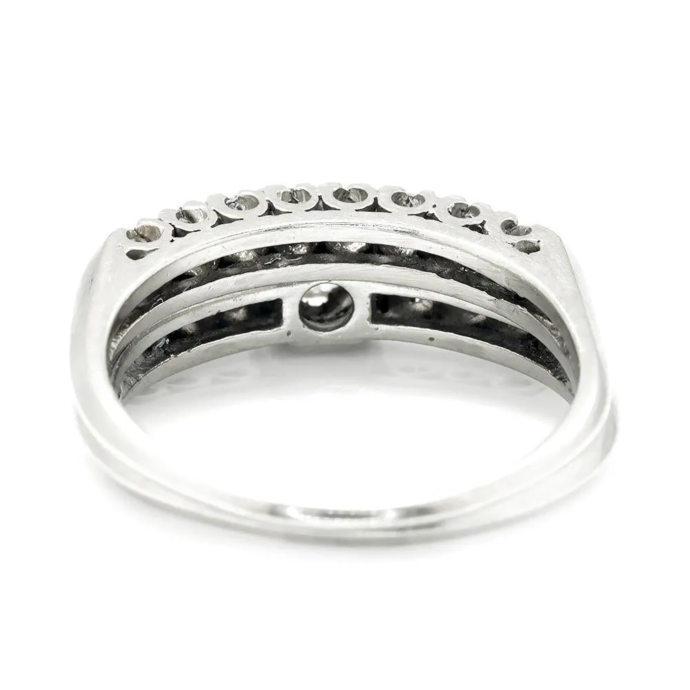 Vintage Round Diamond Engagement Ring Set White Gold .50ctw