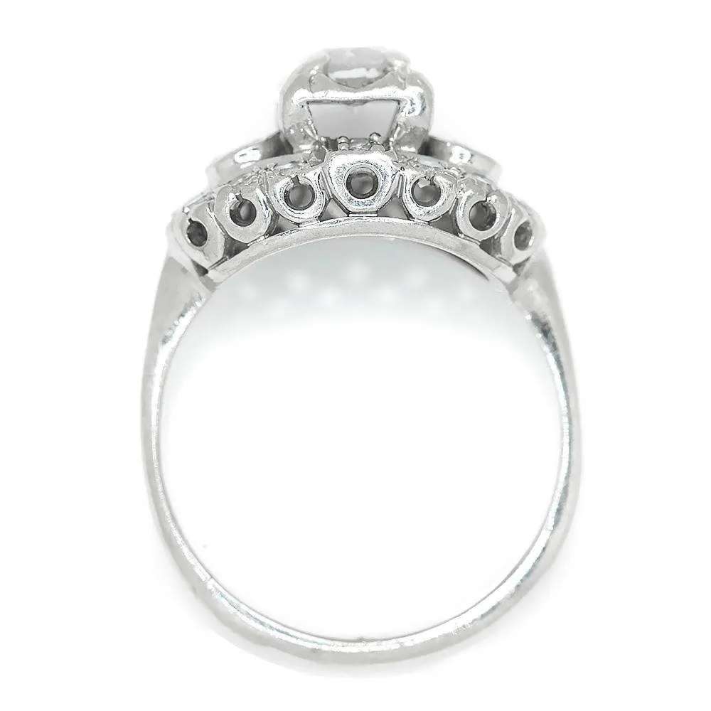 Vintage Round Diamond Engagement Ring White Gold .90ctw