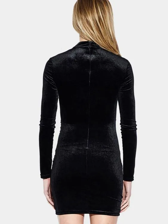 Wholesale Black Crew Neck Long Sleeve Plain Irregular Hem Mini Dresses